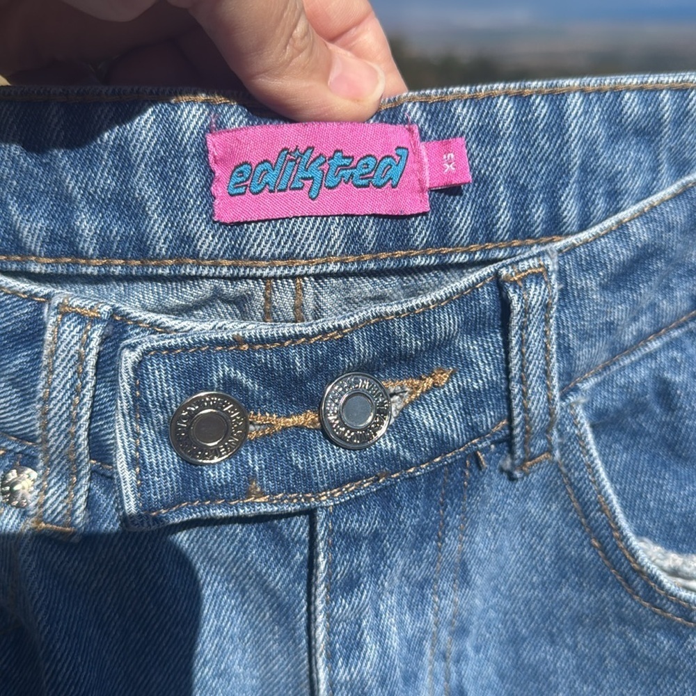 Edikted Deliah Denim Jeans Y2k Grunge Blue Cargo Wide leg Jeans XS - Picture 8 of 8